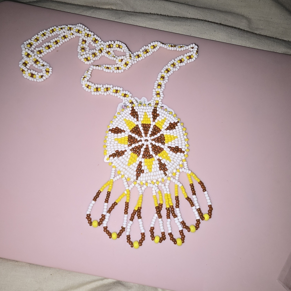 Native American Beaded Necklace with Sunburst Pendant